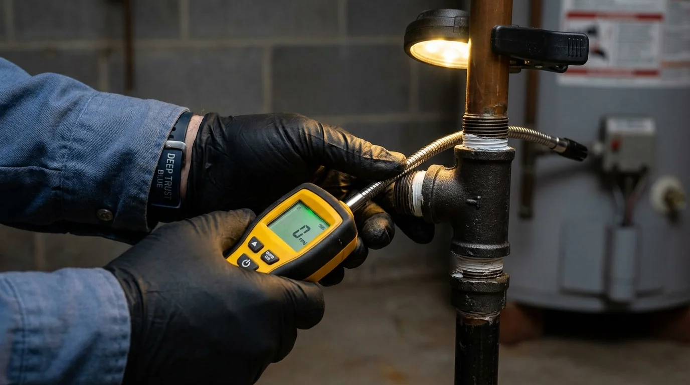Gas leak detection with electronic sniffer by Johns Plumbing LLC in Kinston
