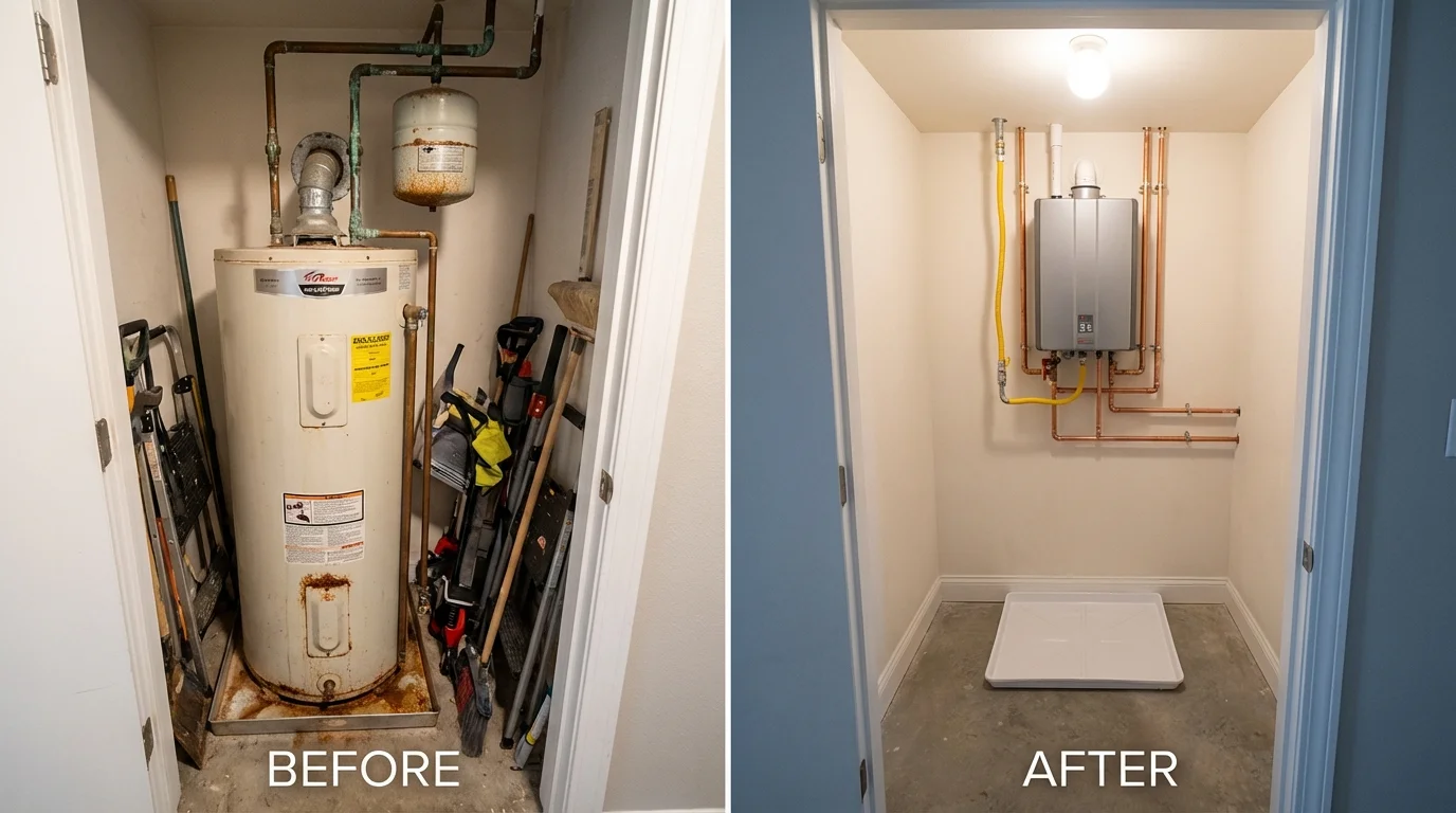 Tank water heater versus wall-mounted tankless unit comparison for Kinston, NC homeowners