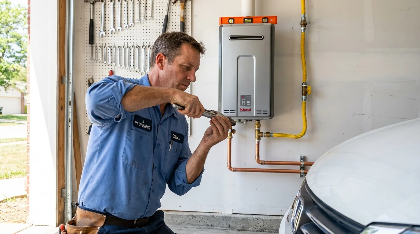 Tankless water heater installation by a Johns Plumbing LLC plumber in Kinston